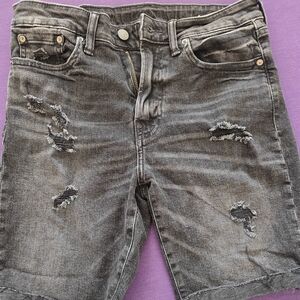 Distressed Black Denim Shorts